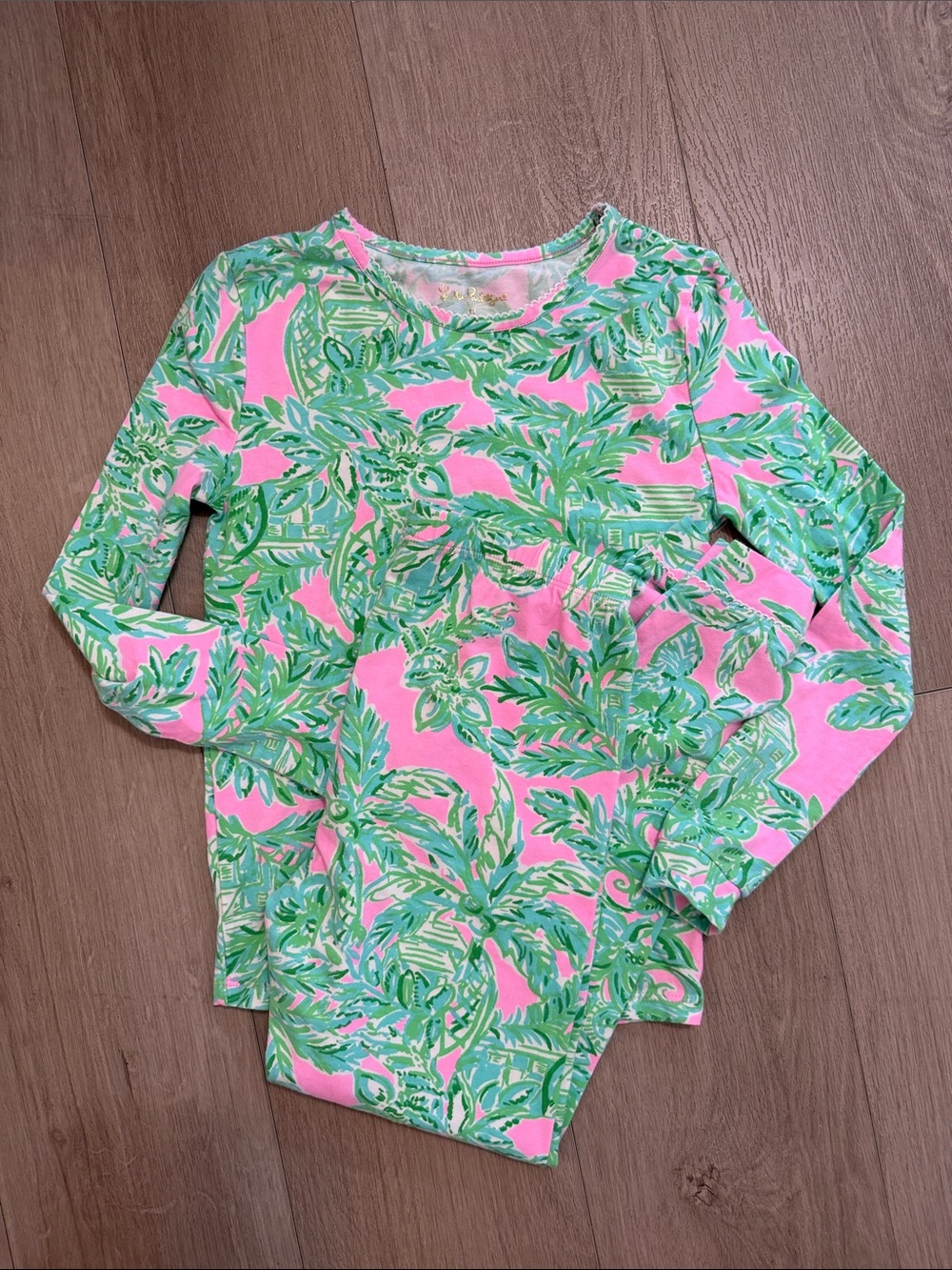 Lilly Pulitzer Sammy Pink & Green Palm-Print Kids Pajama Set